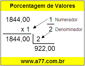 Quanto é 1/2 de R$ 1844,00