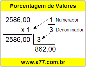 Quanto é 1/3 de R$ 2586,00