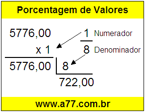 Quanto é 1/8 de R$ 5776,00