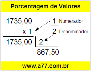 Quanto é 1/2 de R$ 1735,00