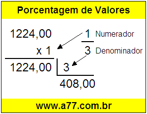 Quanto é 1/3 de R$ 1224,00