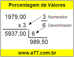 Quanto é 3/6 de R$ 1979,00