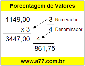 Quanto é 3/4 de R$ 1149,00