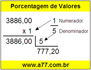 Quanto é 1/5 de R$ 3886,00