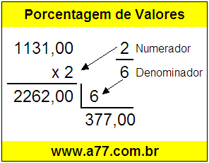 Quanto é 2/6 de R$ 1131,00