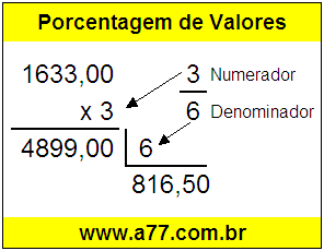 Quanto é 3/6 de R$ 1633,00