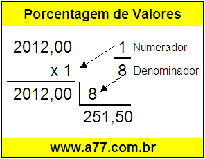 Quanto é 1/8 de R$ 2012,00