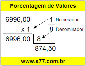 Quanto é 1/8 de R$ 6996,00