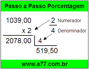 Quanto é 2/4 de R$ 1039,00