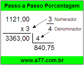 Quanto é 3/4 de R$ 1121,00