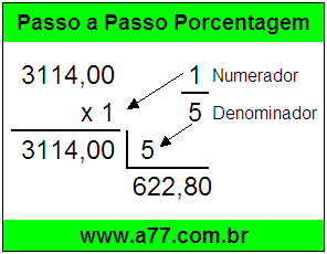 Quanto é 1/5 de R$ 3114,00