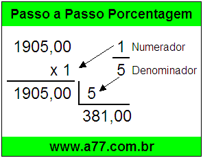 Quanto é 1/5 de R$ 1905,00