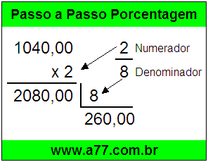 Quanto é 2/8 de R$ 1040,00