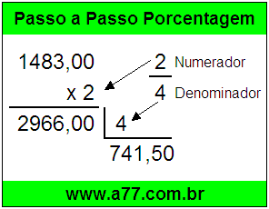 Quanto é 2/4 de R$ 1483,00