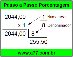 Quanto é 1/8 de R$ 2044,00