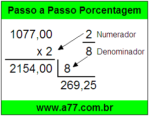 Quanto é 2/8 de R$ 1077,00