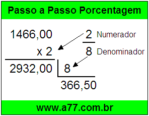 Quanto é 2/8 de R$ 1466,00