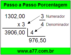 Quanto é 3/4 de R$ 1302,00