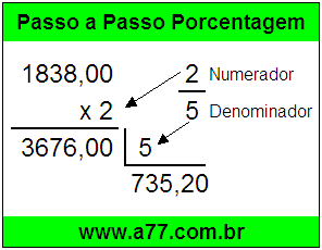 Quanto é 2/5 de R$ 1838,00