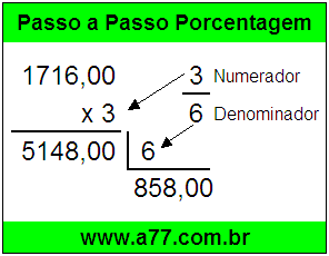 Quanto é 3/6 de R$ 1716,00