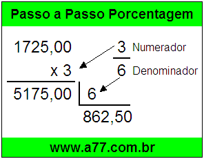 Quanto é 3/6 de R$ 1725,00