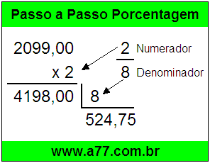 Quanto é 2/8 de R$ 2099,00