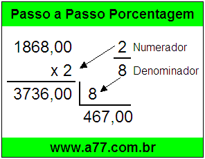 Quanto é 2/8 de R$ 1868,00