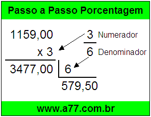 Quanto é 3/6 de R$ 1159,00