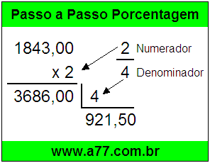 Quanto é 2/4 de R$ 1843,00