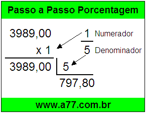 Quanto é 1/5 de R$ 3989,00