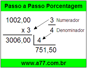 Quanto é 3/4 de R$ 1002,00