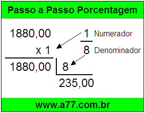 Quanto é 1/8 de R$ 1880,00