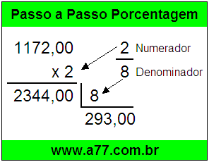 Quanto é 2/8 de R$ 1172,00