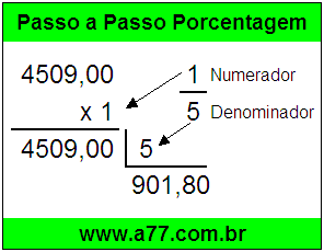 Quanto é 1/5 de R$ 4509,00