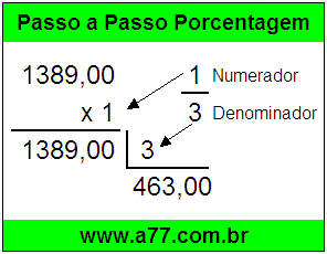 Quanto é 1/3 de R$ 1389,00