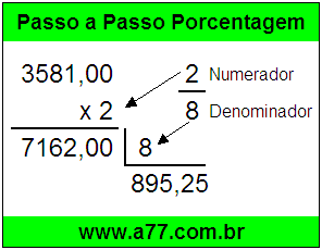 Quanto é 2/8 de R$ 3581,00