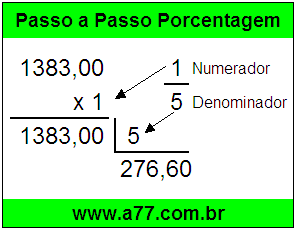 Quanto é 1/5 de R$ 1383,00