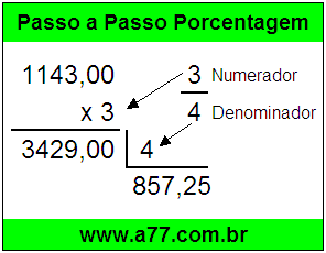 Quanto é 3/4 de R$ 1143,00