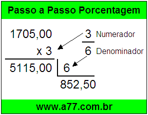 Quanto é 3/6 de R$ 1705,00