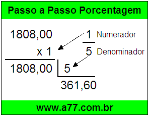 Quanto é 1/5 de R$ 1808,00