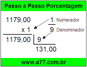 Quanto é 1/9 de R$ 1179,00