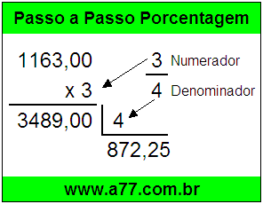 Quanto é 3/4 de R$ 1163,00