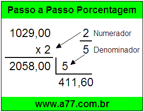 Quanto é 2/5 de R$ 1029,00