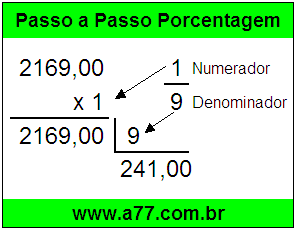 Quanto é 1/9 de R$ 2169,00