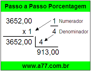 Quanto é 1/4 de R$ 3652,00