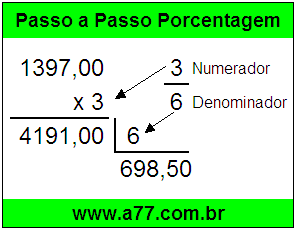 Quanto é 3/6 de R$ 1397,00