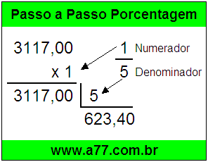 Quanto é 1/5 de R$ 3117,00