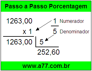 Quanto é 1/5 de R$ 1263,00