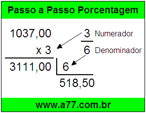 Quanto é 3/6 de R$ 1037,00