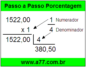 Quanto é 1/4 de R$ 1522,00